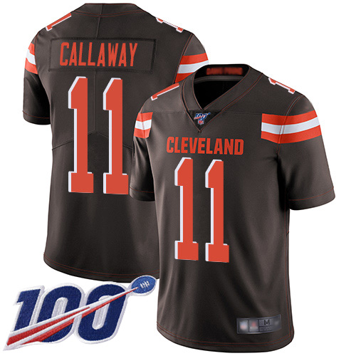 Browns #11 Antonio Callaway Brown Team Color Men's Stitched Football 100th Season Vapor Limited Jersey