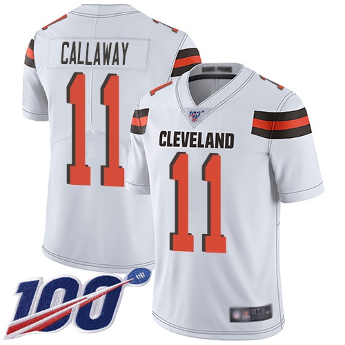Browns #11 Antonio Callaway White Men's Stitched Football 100th Season Vapor Limited Jersey