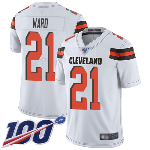 Browns #21 Denzel Ward White Men's Stitched Football 100th Season Vapor Limited Jersey