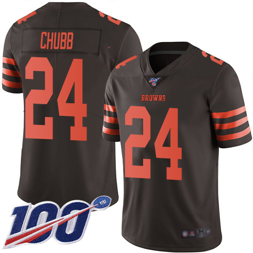 Browns #24 Nick Chubb Brown Men's Stitched Football Limited Rush 100th Season Jersey