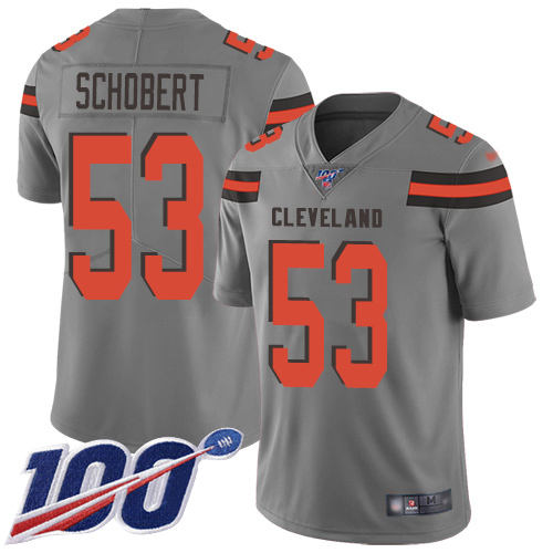 Browns #53 Joe Schobert Gray Men's Stitched Football Limited Inverted Legend 100th Season Jersey