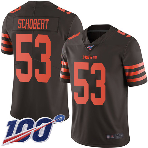 Browns #53 Joe Schobert Brown Men's Stitched Football Limited Rush 100th Season Jersey