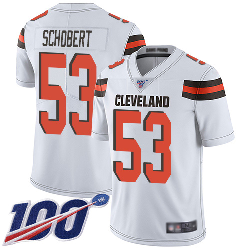 Browns #53 Joe Schobert White Men's Stitched Football 100th Season Vapor Limited Jersey