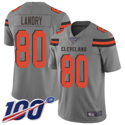 Browns #80 Jarvis Landry Gray Men's Stitched Football Limited Inverted Legend 100th Season Jersey