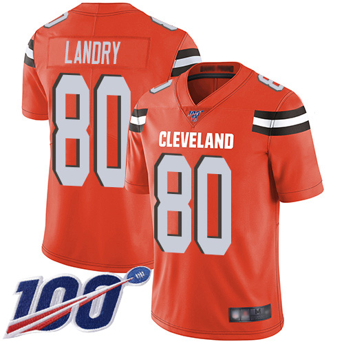 Browns #80 Jarvis Landry Orange Alternate Men's Stitched Football 100th Season Vapor Limited Jersey