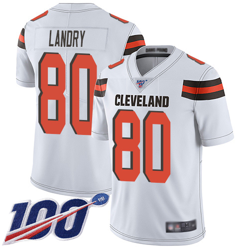 Browns #80 Jarvis Landry White Men's Stitched Football 100th Season Vapor Limited Jersey