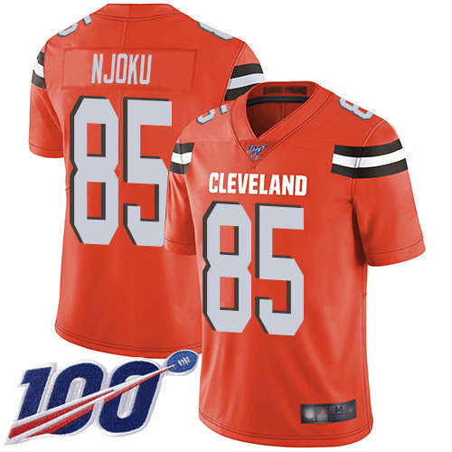 Browns #85 David Njoku Orange Alternate Men's Stitched Football 100th Season Vapor Limited Jersey