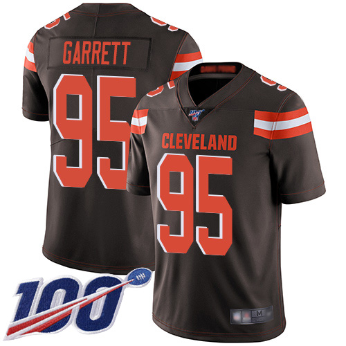 Browns #95 Myles Garrett Brown Team Color Men's Stitched Football 100th Season Vapor Limited Jersey