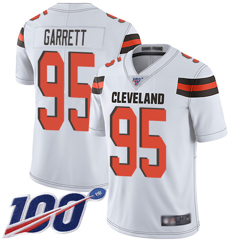 Browns #95 Myles Garrett White Men's Stitched Football 100th Season Vapor Limited Jersey