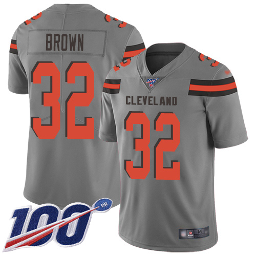 Browns #32 Jim Brown Gray Men's Stitched Football Limited Inverted Legend 100th Season Jersey