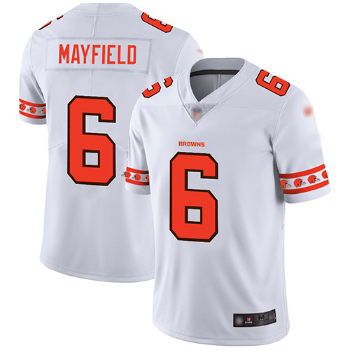 Browns #6 Baker Mayfield White Men's Stitched Football Limited Team Logo Fashion Jersey