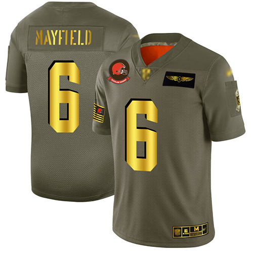 Browns #6 Baker Mayfield Camo/Gold Men's Stitched Football Limited 2019 Salute To Service Jersey