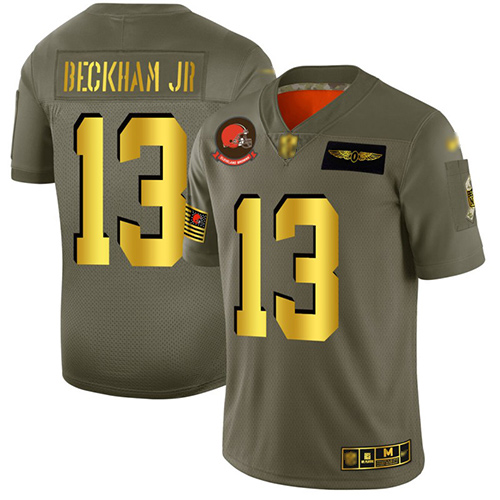 Browns #13 Odell Beckham Jr Camo/Gold Men's Stitched Football Limited 2019 Salute To Service Jersey