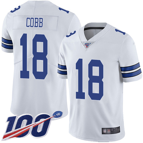 Cowboys #18 Randall Cobb White Men's Stitched Football 100th Season Vapor Limited Jersey