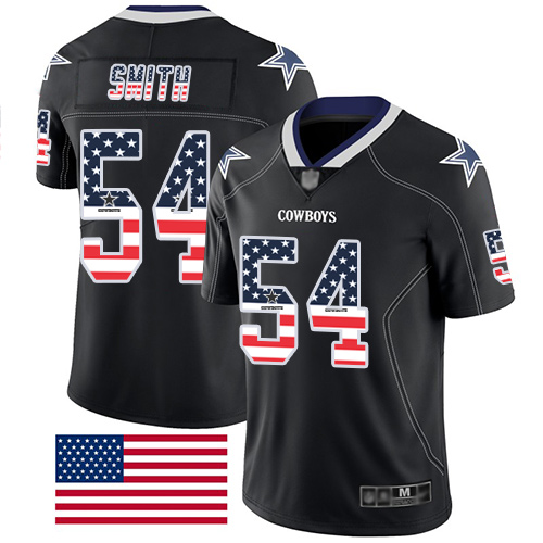 Cowboys #54 Jaylon Smith Black Men's Stitched Football Limited Rush USA Flag Jersey