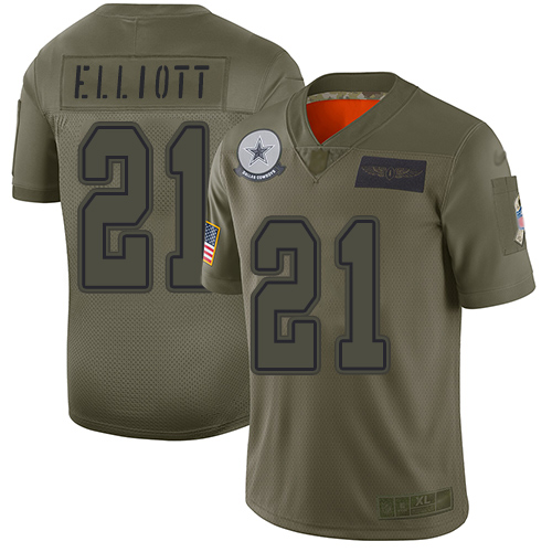 Cowboys #21 Ezekiel Elliott Camo Men's Stitched Football Limited 2019 Salute To Service Jersey