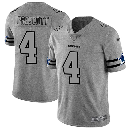 Cowboys #4 Dak Prescott Gray Men's Stitched Football Limited Team Logo Gridiron Jersey