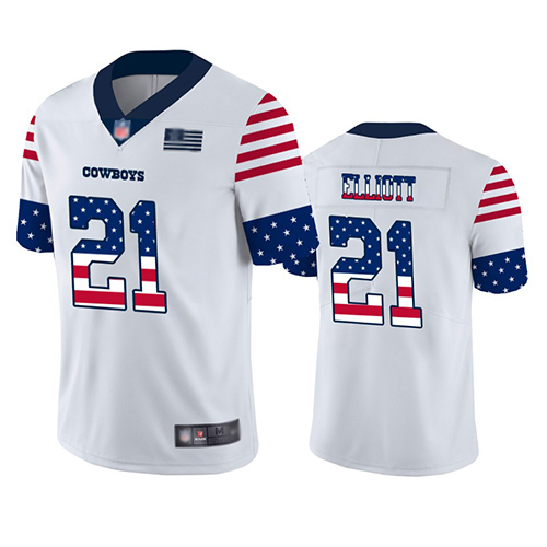 Cowboys #21 Ezekiel Elliott White Men's Stitched Football Limited Independence Day Jersey