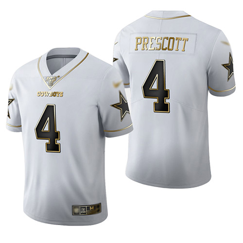 Cowboys #4 Dak Prescott White Men's Stitched Football Limited Golden Edition Jersey