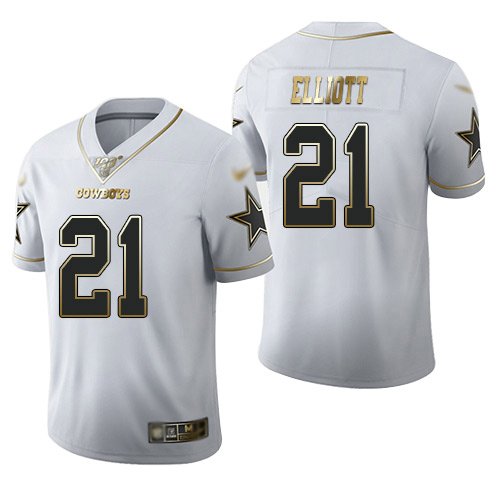 Cowboys #21 Ezekiel Elliott White Men's Stitched Football Limited Golden Edition Jersey