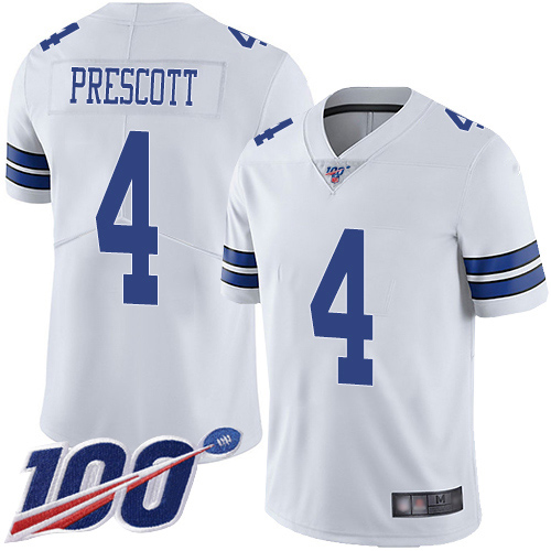 Cowboys #4 Dak Prescott White Men's Stitched Football 100th Season Vapor Limited Jersey