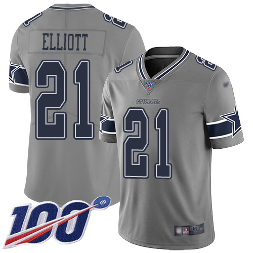 Cowboys #21 Ezekiel Elliott Gray Men's Stitched Football Limited Inverted Legend 100th Season Jersey