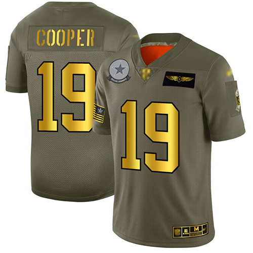 Cowboys #19 Amari Cooper Camo/Gold Men's Stitched Football Limited 2019 Salute To Service Jersey
