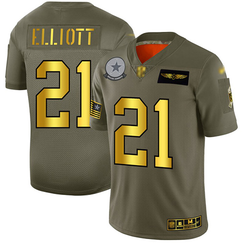 Cowboys #21 Ezekiel Elliott Camo/Gold Men's Stitched Football Limited 2019 Salute To Service Jersey