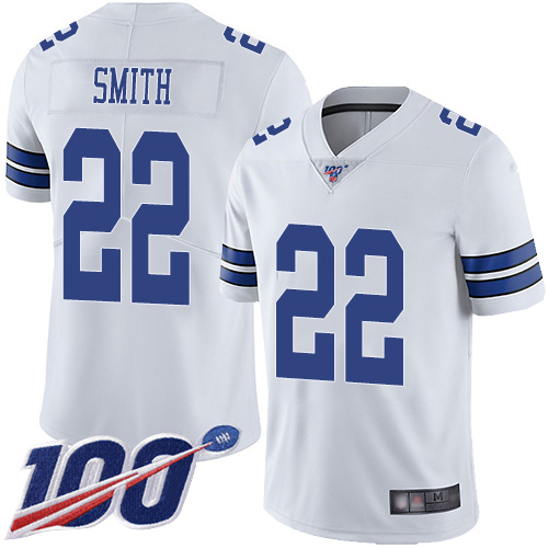 Cowboys #22 Emmitt Smith White Men's Stitched Football 100th Season Vapor Limited Jersey