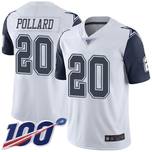 Cowboys #20 Tony Pollard White Men's Stitched Football Limited Rush 100th Season Jersey