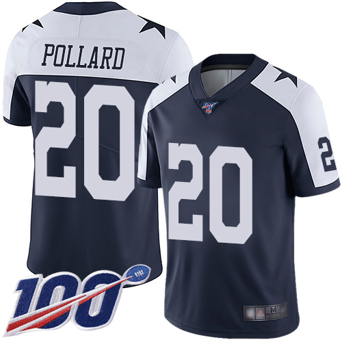 Cowboys #20 Tony Pollard Navy Blue Thanksgiving Men's Stitched Football 100th Season Vapor Throwback Limited Jersey
