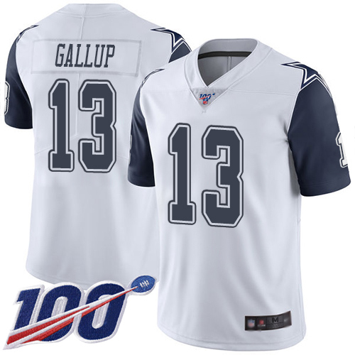 Cowboys #13 Michael Gallup White Men's Stitched Football Limited Rush 100th Season Jersey