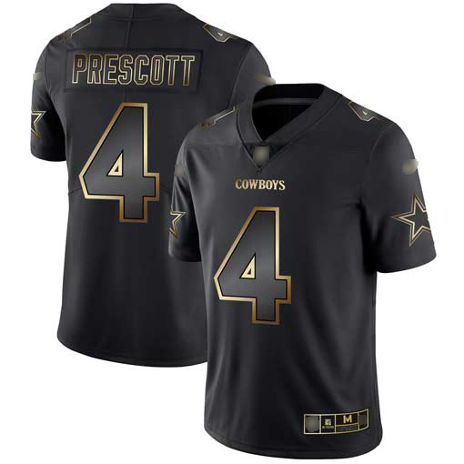 Cowboys #4 Dak Prescott Black/Gold Men's Stitched Football Vapor Untouchable Limited Jersey