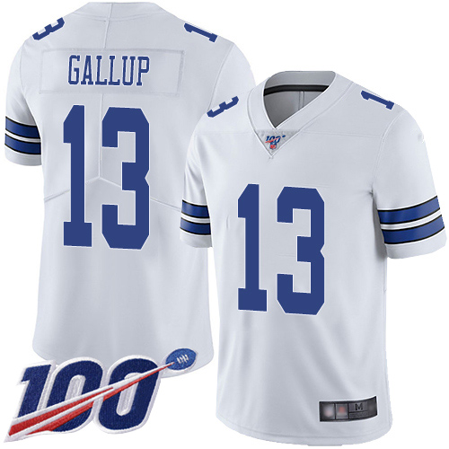 Cowboys #13 Michael Gallup White Men's Stitched Football 100th Season Vapor Limited Jersey