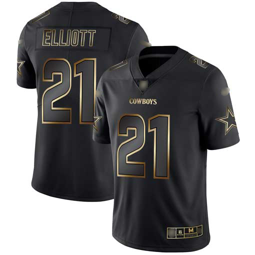 Cowboys #21 Ezekiel Elliott Black/Gold Men's Stitched Football Vapor Untouchable Limited Jersey