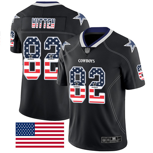 Cowboys #82 Jason Witten Black Men's Stitched Football Limited Rush USA Flag Jersey