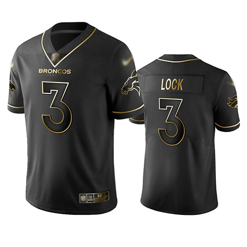 Broncos #3 Drew Lock Black Men's Stitched Football Limited Golden Edition Jersey