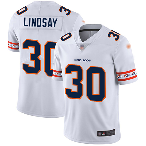 Broncos #30 Phillip Lindsay White Men's Stitched Football Limited Team Logo Fashion Jersey