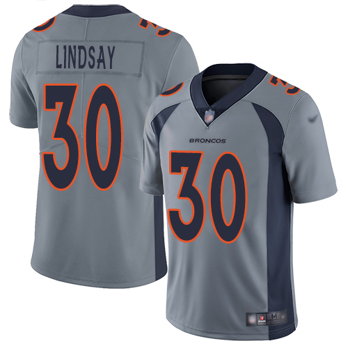 Broncos #30 Phillip Lindsay Gray Men's Stitched Football Limited Inverted Legend Jersey