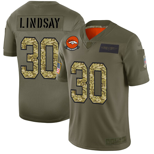 Broncos #30 Phillip Lindsay Olive/Camo Men's Stitched Football Limited 2019 Salute To Service Jersey