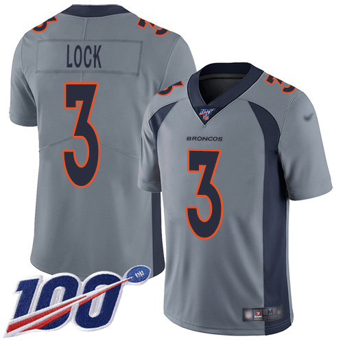 Broncos #3 Drew Lock Gray Men's Stitched Football Limited Inverted Legend 100th Season Jersey