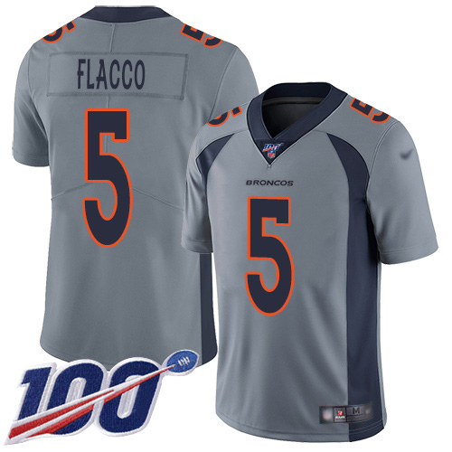 Broncos #5 Joe Flacco Gray Men's Stitched Football Limited Inverted Legend 100th Season Jersey