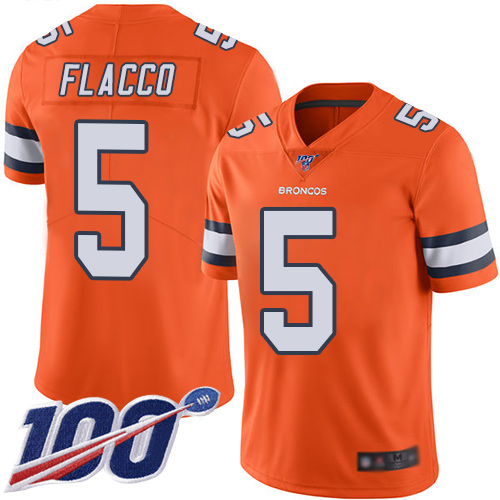 Broncos #5 Joe Flacco Orange Men's Stitched Football Limited Rush 100th Season Jersey Broncos #5 Joe Flacco Orange Men's Stitched Football Limited Rush 100th Season Jersey