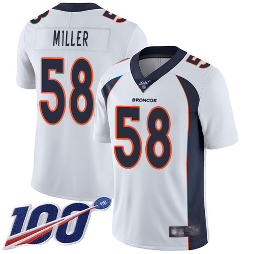 Broncos #58 Von Miller White Men's Stitched Football 100th Season Vapor Limited Jersey