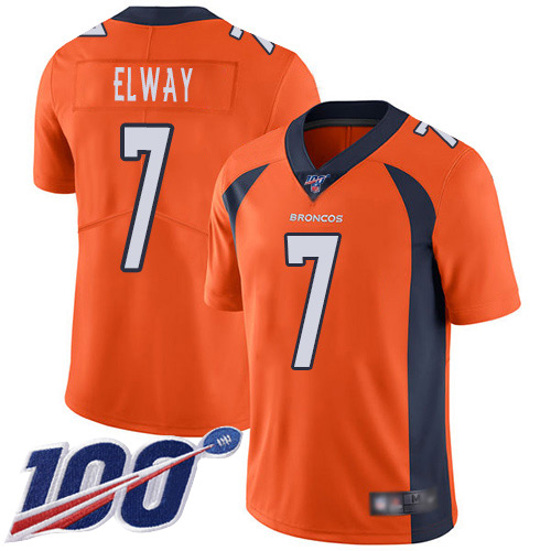 Broncos #7 John Elway Orange Men's Stitched Football 100th Season Vapor Limited Jersey