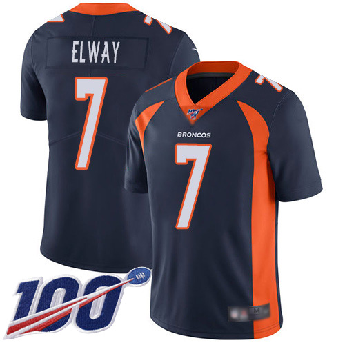 Broncos #7 John Elway Navy Blue Alternate Men's Stitched Football 100th Season Vapor Limited Jersey