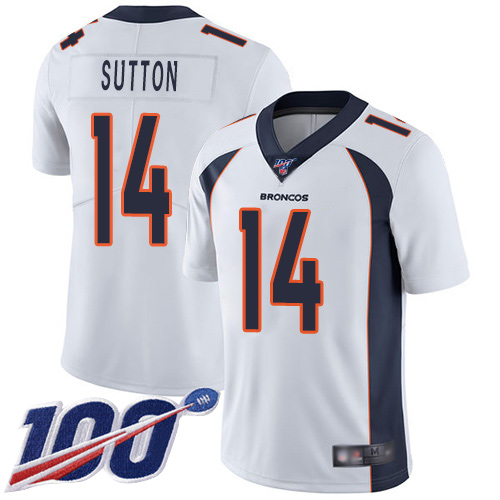 Broncos #14 Courtland Sutton White Men's Stitched Football 100th Season Vapor Limited Jersey Broncos #14 Courtland Sutton White Men's Stitched Football 100th Season Vapor Limited Jersey