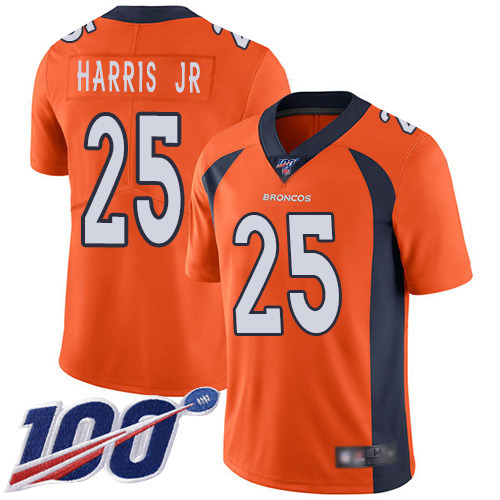 Broncos #25 Chris Harris Jr Orange Men's Stitched Football 100th Season Vapor Limited Jersey