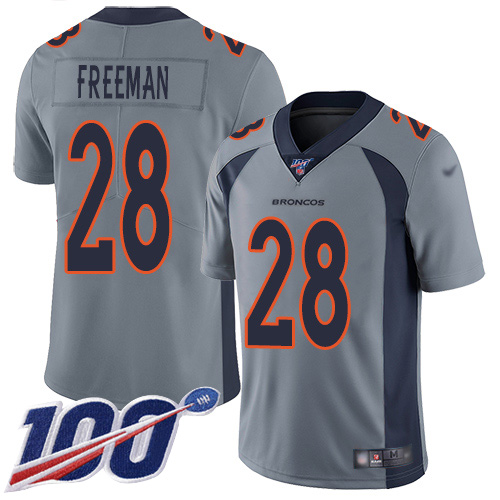Broncos #28 Royce Freeman Gray Men's Stitched Football Limited Inverted Legend 100th Season Jersey