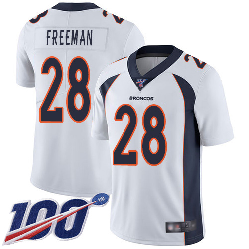 Broncos #28 Royce Freeman White Men's Stitched Football 100th Season Vapor Limited Jersey Broncos #28 Royce Freeman White Men's Stitched Football 100th Season Vapor Limited Jersey